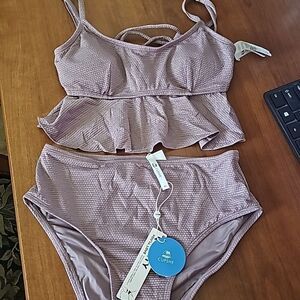 Cupshe dusty rose shimmer bikini with strappy back size XS